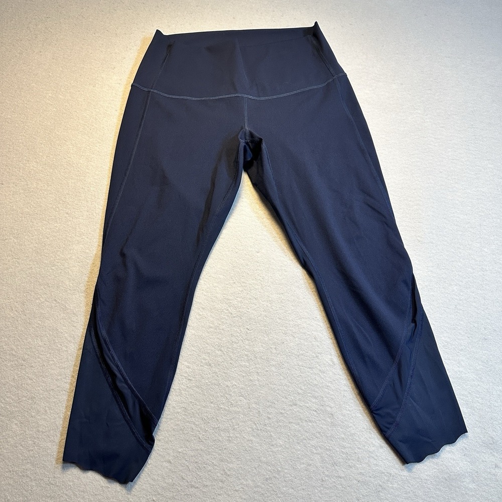 Lululemon Wunder Under Crop High Rise Scallop Full On Luxtreme Leggings Navy 12